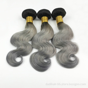 ombre virgin cuticle aligned hair Remy Body Wave hair bundles,two tone Silver Grey Human Hair For Braiding T1BGREY 12 inch